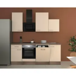 Küchenblock 220 cm in Eichefarben, Edelstahlfarben, Magnolie