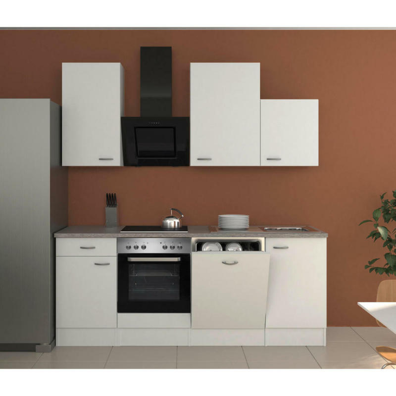 Küchenblock 220 cm in Grau, Weiß, Edelstahlfarben