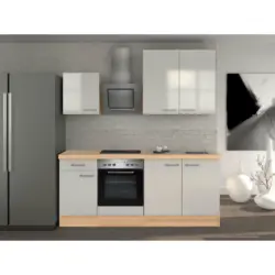 Küchenblock 210 cm in Akaziefarben, Edelstahlfarben, Perlmutt