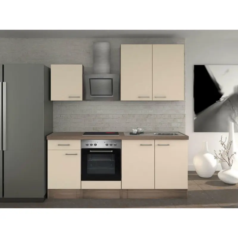 Küchenblock 210 cm in Edelstahlfarben, Magnolie, Akaziefarben