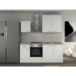 Küchenblock 210 cm in Grau, Weiß, Edelstahlfarben