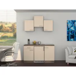 Minik&uuml;che 150 cm in Eichefarben, Edelstahlfarben, Magnolie