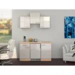 XXXLutz Lauterach - Ihr M&ouml;belhaus bei Bregenz Minik&uuml;che 150 cm in Akaziefarben, Edelstahlfarben, Perlmutt