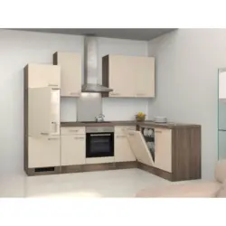 Eckküche 280/170 cm in Eichefarben, Edelstahlfarben, Magnolie