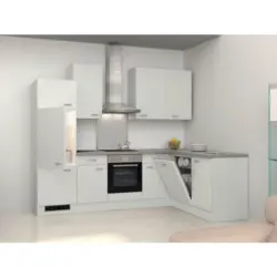 Eckküche 280/170 cm in Grau, Weiß, Edelstahlfarben