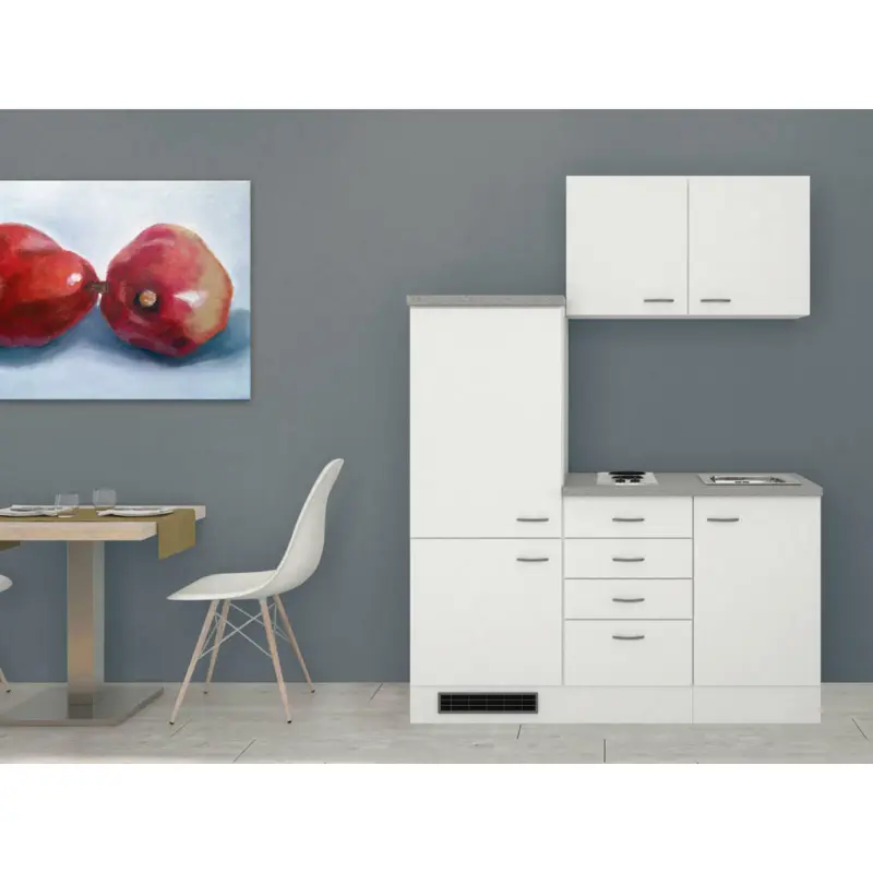Miniküche 160 cm in Grau, Weiß