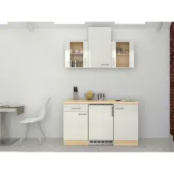 Miniküche 150 cm in Akaziefarben, Perlmutt