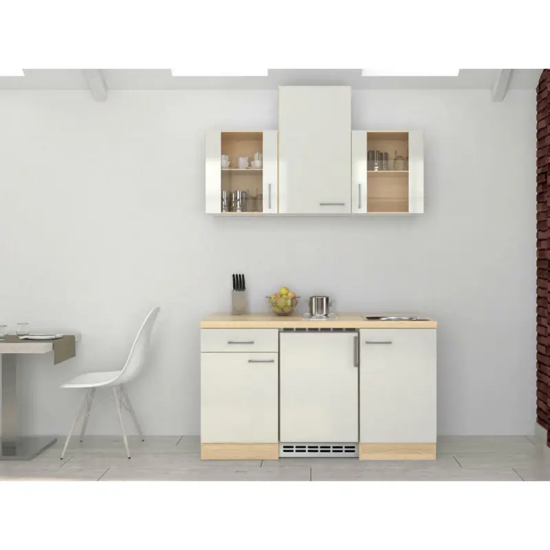 Miniküche 150 cm in Akaziefarben, Perlmutt