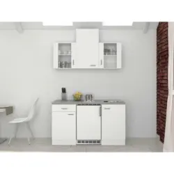 Miniküche 150 cm in Grau, Weiß