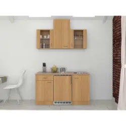 Miniküche 150 cm in Creme, Buchefarben