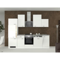 Küchenblock 280 cm in Grau, Weiß, Edelstahlfarben