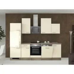 Küchenblock 280 cm in Eichefarben, Edelstahlfarben, Magnolie