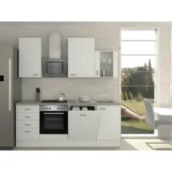 Küchenblock 220 cm in Grau, Weiß, Edelstahlfarben