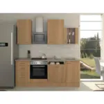 XXXLutz Lauterach - Ihr M&ouml;belhaus bei Bregenz K&uuml;chenblock 220 cm in Buchefarben, Edelstahlfarben, Hellbraun