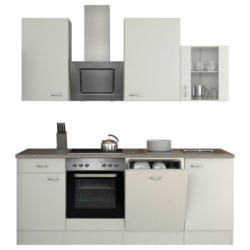 Küchenblock 220 cm in Grau, Weiß, Edelstahlfarben