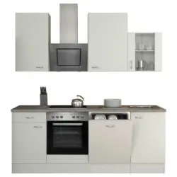 Küchenblock 220 cm in Grau, Weiß, Edelstahlfarben