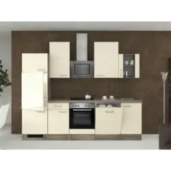 Küchenblock 280 cm in Eichefarben, Edelstahlfarben, Magnolie