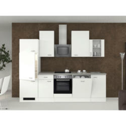 Küchenblock 280 cm in Grau, Weiß, Edelstahlfarben