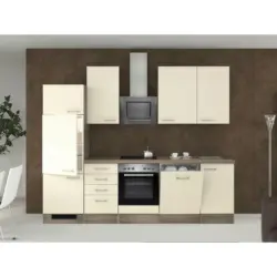 Küchenblock 280 cm in Eichefarben, Edelstahlfarben, Magnolie