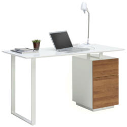 Schreibtisch 140/60/76 cm in Weiß, Eichefarben