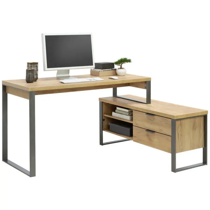 Eckschreibtisch 147/120/76 cm in Anthrazit, Eichefarben