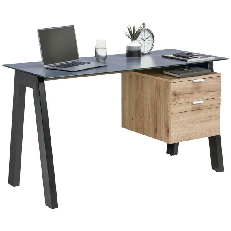 Schreibtisch 130/60/75 cm in Schwarz, Eichefarben
