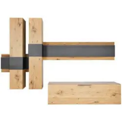 Wohnwand 306/212/47 cm in Anthrazit, Eichefarben