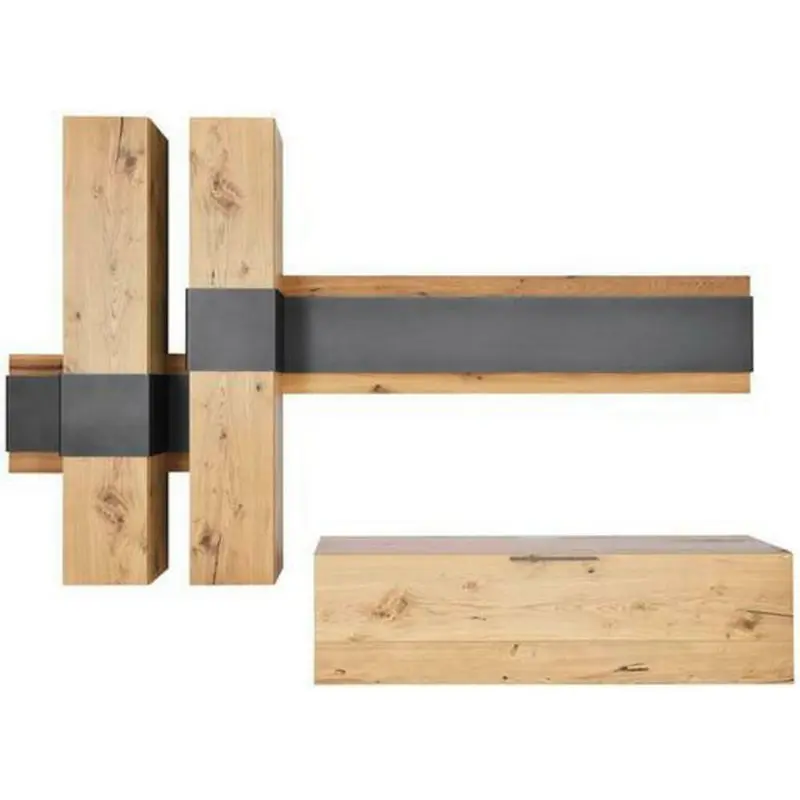 Wohnwand 306/212/47 cm in Anthrazit, Eichefarben