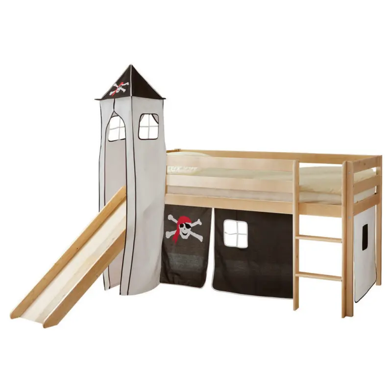 Spielbett 90/200 cm in Schwarz, Weiß, Kieferfarben