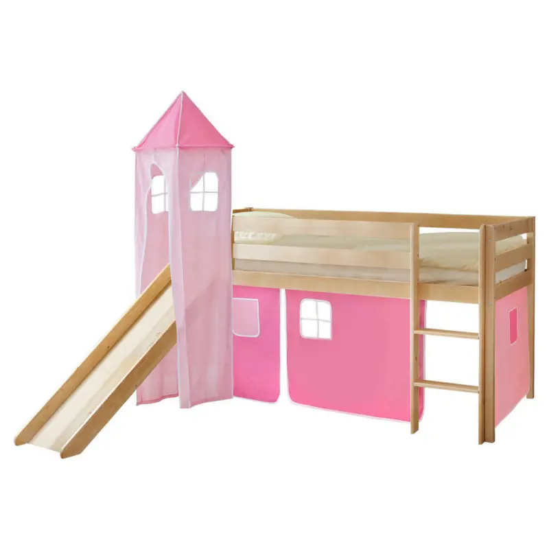 Spielbett 90/200 cm in Rosa, Kieferfarben, Hellrosa