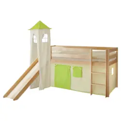 Spielbett 90/200 cm in Grün, Kieferfarben, Beige
