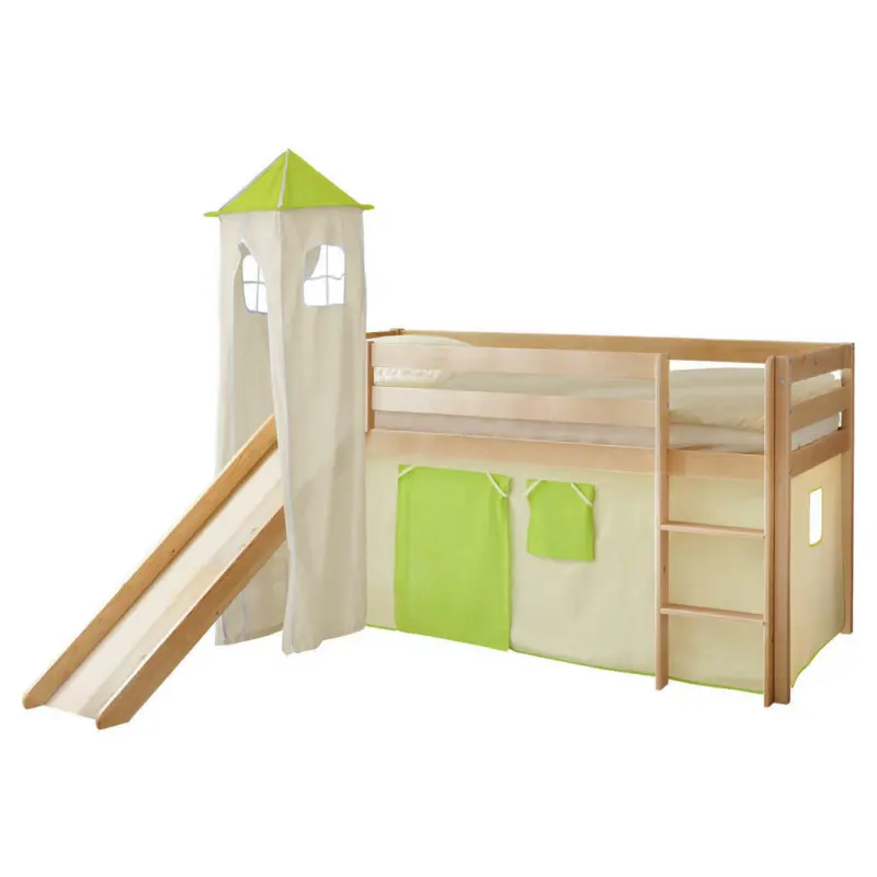 Spielbett 90/200 cm in Grün, Kieferfarben, Beige
