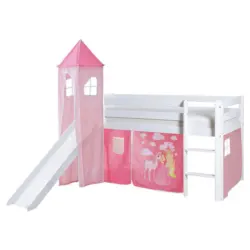 Spielbett 90/200 cm in Weiß, Pink