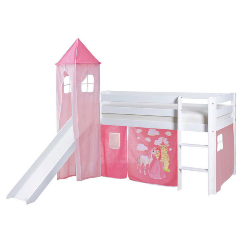 Spielbett 90/200 cm in Weiß, Pink