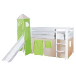 Spielbett 90/200 cm in Grün, Weiß, Beige