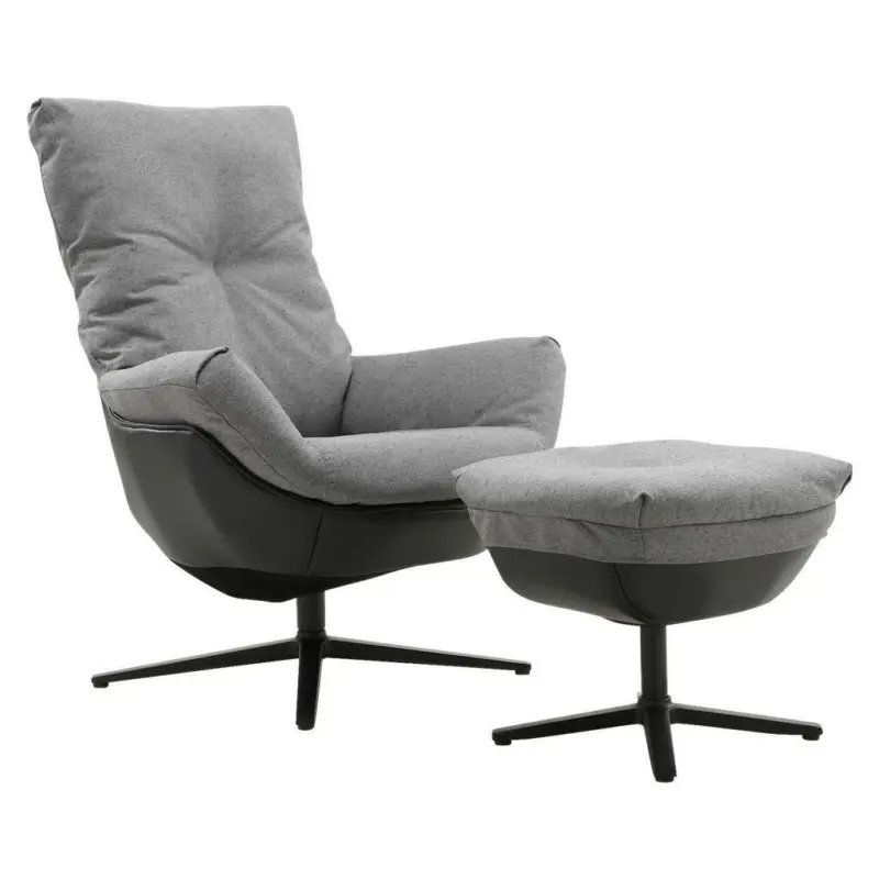 Relaxsesselset in Metall, Textil Schwarz, Dunkelgrau