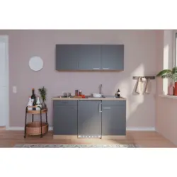 Miniküche 150 cm in Grau, Eichefarben