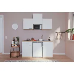 Miniküche 150 cm in Weiß, Eichefarben