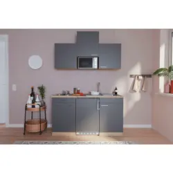 Miniküche 150 cm in Schwarz, Eichefarben