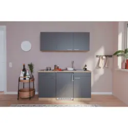 Miniküche 150 cm in Grau, Eichefarben