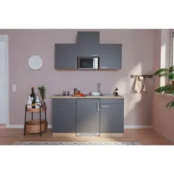 Miniküche 150 cm in Grau, Eichefarben