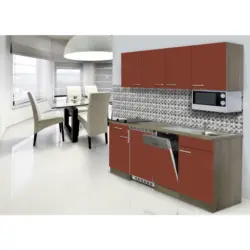 Küchenblock 195 cm in Rot, Eichefarben