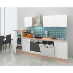 Küchenblock 280 cm in Weiß, Eichefarben