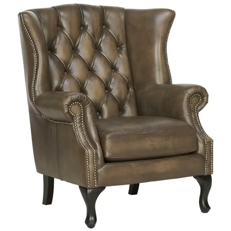 Ohrensessel in Echtleder Schwarz, Taupe