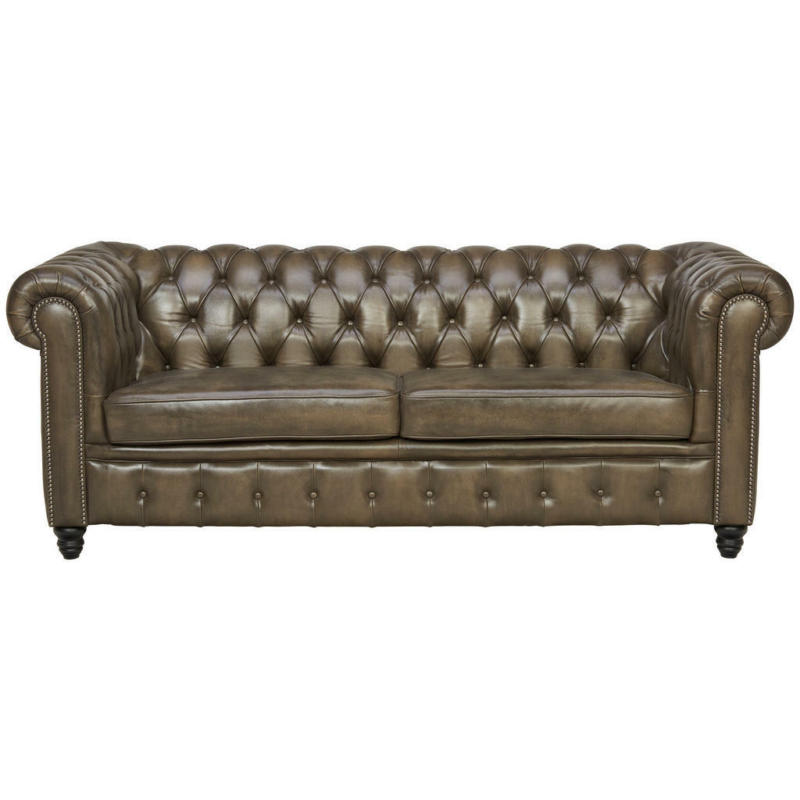 Chesterfield-Sofa in Schwarz, Taupe