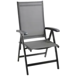 Gartenklappsessel in Metall, Textil Anthrazit, Silberfarben