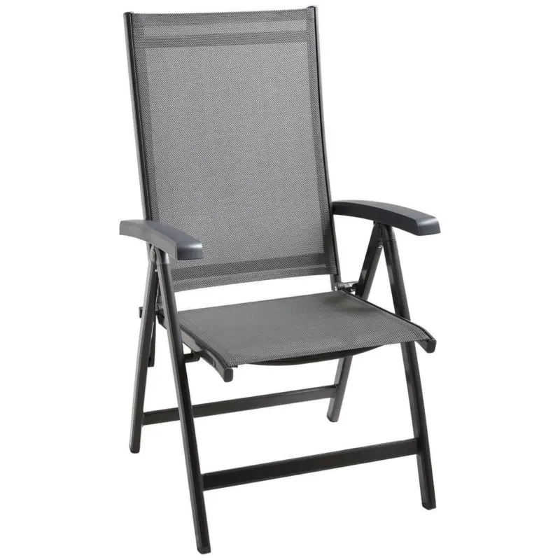 Gartenklappsessel in Metall, Textil Anthrazit, Silberfarben