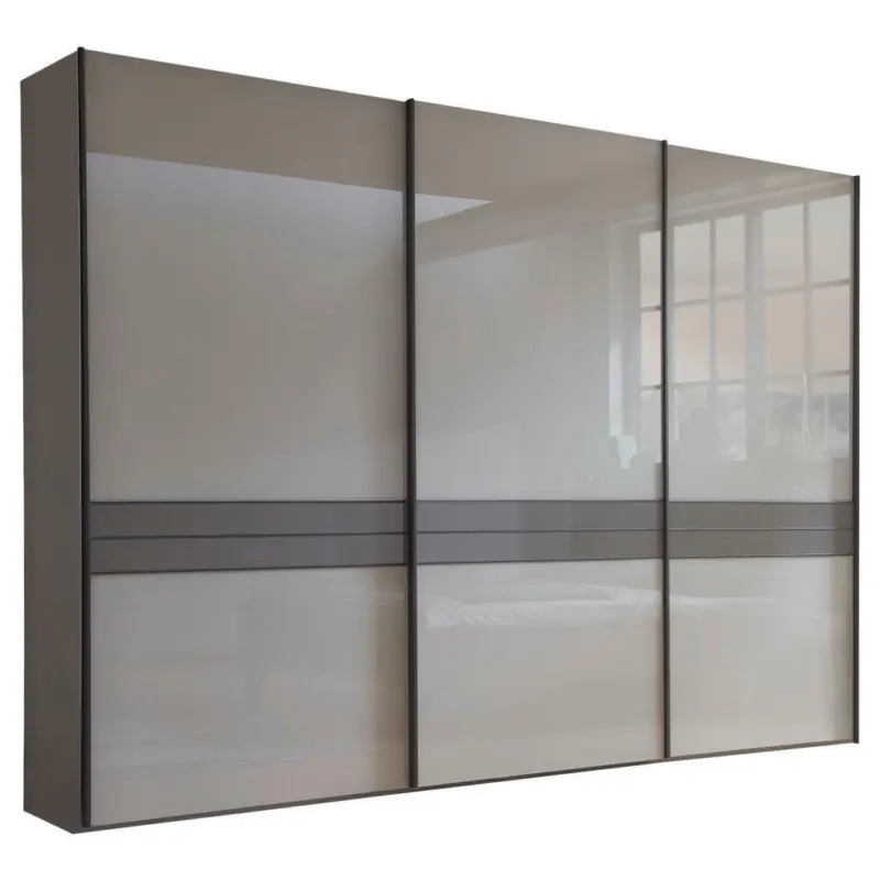 Schwebetürenschrank in Braun, Grau