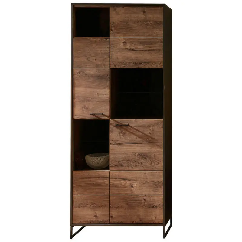 Vitrine in Graphitfarben, Eichefarben