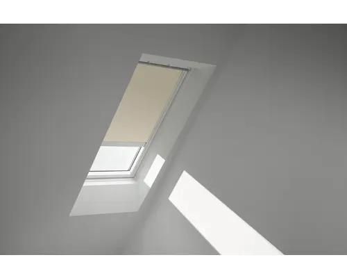 VELUX Verdunkelungsrollo uni hellbeige elektrisch Rahmen weiß DML MK08 1085SWL